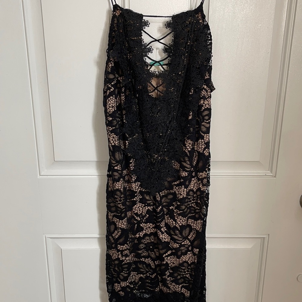 NWT super SEXY tight black and nude dress.